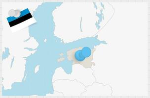 kaart van Estland met een vastgemaakt blauw pin. vastgemaakt vlag van Estland. vector