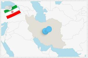 kaart van ik rende met een vastgemaakt blauw pin. vastgemaakt vlag van iran. vector
