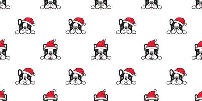 hond naadloos patroon Kerstmis vector Frans bulldog de kerstman claus hoed sjaal geïsoleerd tekenfilm herhaling achtergrond tegel behang illustratie ontwerp