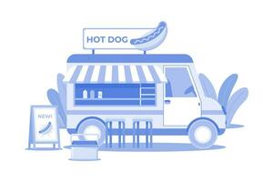 heet hond voedsel vrachtauto illustratie concept Aan een wit achtergrond vector