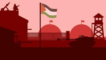 Palestina leger baseren landschap vector illustratie. silhouet van leger baseren met tank en Palestina vlag. leger illustratie voor achtergrond, behang, kwestie en conflict