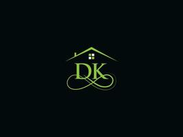 echt landgoed dk logo brief, luxe dk gebouw vector logo icoon voor u