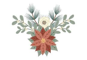 winter Kerstmis bloemen samenstelling met pancetta en rood bessen. ontwerp voor vakantie uitnodiging kaart, poster, banier, groet kaart, ansichtkaart vector