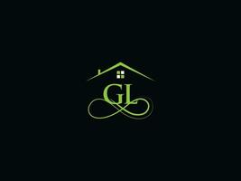 creatief gl echt landgoed logo, eerste gl logo brief icoon vector voor gebouw