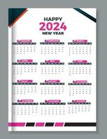 vector kalender 2024 sjabloon ontwerp, een bladzijde muur kalender ontwerp voor 2024.