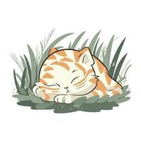 schattig kat slapen in de gras. vector illustratie Aan wit achtergrond.