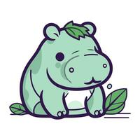 schattig nijlpaard met groen bladeren geïsoleerd Aan wit achtergrond. vector illustratie.