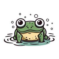 kikker in water. schattig tekenfilm karakter. vector illustratie.