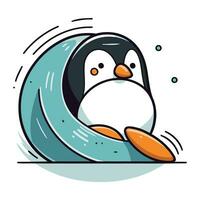 schattig tekenfilm pinguïn in een tunnel. vector illustratie van een pinguïn.