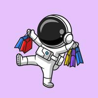 schattig astronaut boodschappen doen tekenfilm vector icoon illustratie. technologie bedrijf icoon concept geïsoleerd premie vector. vlak tekenfilm stijl