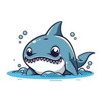 schattig tekenfilm haai in water. vector illustratie geïsoleerd Aan wit achtergrond.