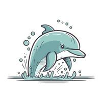 schattig dolfijn jumping uit van de water. hand- getrokken vector illustratie.