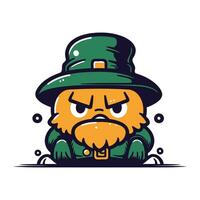 elf van Ierse folklore met een baard in een groen hoed. vector illustratie.