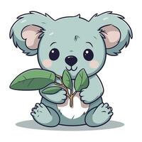 schattig koala Holding een blad. vector illustratie van een tekenfilm koala.