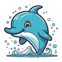 schattig tekenfilm dolfijn jumping uit van de water. vector illustratie.