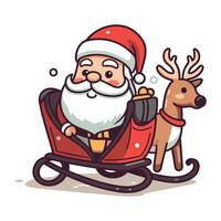 de kerstman claus rijden een slee met rendier. vector illustratie.