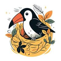 schattig hand- getrokken toekan vogel in nest. vector illustratie.