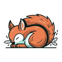schattig tekenfilm eekhoorn slapen. vector illustratie geïsoleerd Aan wit achtergrond.