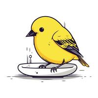 schattig geel vogel zittend Aan een wit bord. vector illustratie.