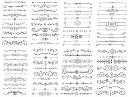 bladzijde verdeler en ontwerp elementen. reeks van divers gemakkelijk zwart verdeler ontwerp, geassorteerd verdeler verzameling sjabloon vector. verzameling van bloemen verdelers elementen mega decoratie voor kalligrafie. vector