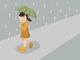 een vrouw wandelen in de regen met een paraplu vector