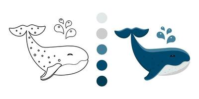 kinderen kleur bladzijde - blauw walvis. grappig klein. vector illustratie. geïsoleerd Aan wit achtergrond.