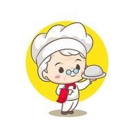 schattig grootmoeder chef tekenfilm. grootmoeder Koken logo vector kunst. mensen voedsel icoon concept. restaurant en eigengemaakt culinaire logo