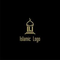 dj eerste monogram voor Islamitisch logo met moskee icoon ontwerp vector