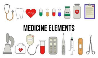 reeks van bewerkbare gekleurde medisch elementen, veelkleurig medisch pictogrammen vector