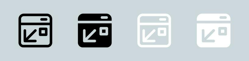 minimaliseren icoon reeks in zwart en wit. scherm grootte tekens vector illustratie.
