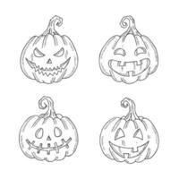 halloween set monochrome jack-lamp in schetsstijl vector