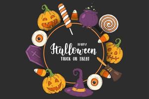 Halloween-groetposter met handgetekende pictogrammen vector