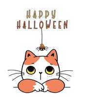 leuke grappige kat met heks spin happy halloween kostuum cartoon vector