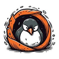 pinguïn in een nest. vector illustratie van een tekenfilm pinguïn.