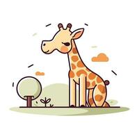 schattig tekenfilm giraffe in de park. vector illustratie in vlak stijl