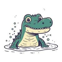 schattig krokodil in water. vector illustratie. tekenfilm stijl.