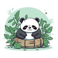 schattig panda beer zittend in een bamboe mand. vector illustratie.