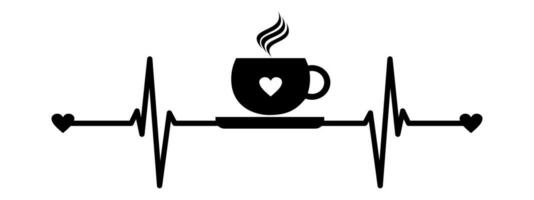 koffie hartslag, vector illustratie van kardiogram met koffie kop vorm geven aan.