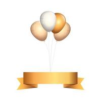 set ballonnen helium gouden en wit met lint vector