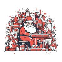 de kerstman claus zittend Aan de bank. vrolijk Kerstmis en gelukkig nieuw jaar. vector illustratie