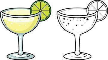 margarita cocktail drinken vector illustratie, limoen en tequila cocktail voorraad vector afbeelding, gekleurde en zwart en wit lijn kunst
