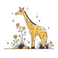 giraffe met bloemen. vector illustratie in tekening stijl.