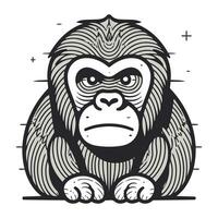 gorilla in lijn kunst stijl. monochroom vector illustratie.