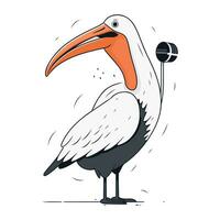 pelikaan met een microfoon. vector illustratie Aan wit achtergrond.