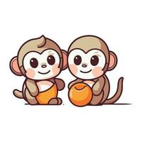 schattig aap en aap Holding een oranje fruit. vector illustratie.