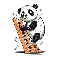 schattig panda beklimming een ladder. hand- getrokken vector illustratie.