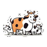 schattig tekenfilm koe met een kudde van koeien. vector illustratie.