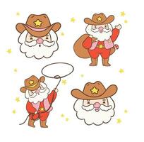 schattig cowboy de kerstman claus western Kerstmis verzameling tekenfilm karakter hand- tekening illustratie. vector