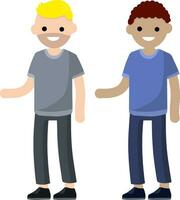 jong Mens. reeks van jongens in grijs t-shirt en jeans. de gebaar van nemen en geven handen. tekenfilm vlak illustratie geïsoleerd Aan wit vector