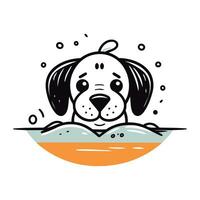 schattig tekenfilm hond gluren uit van de water. vector illustratie.